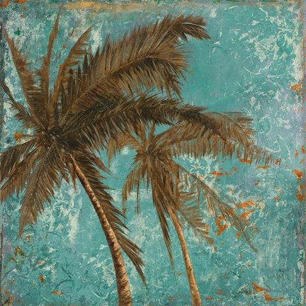 Framed Palm on Turquoise II Print