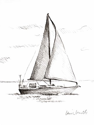 Framed Coastal Boat Sketch I Print