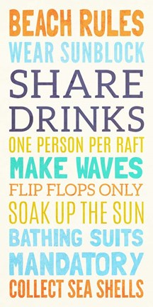 Framed Beach Rules I Print
