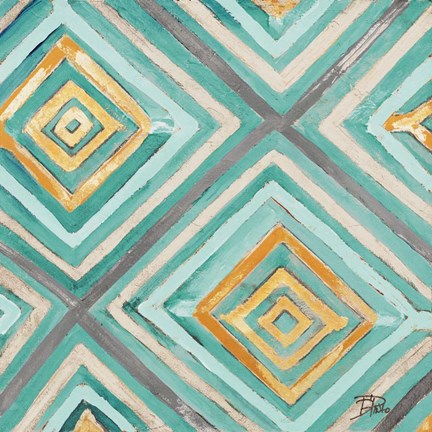 Framed Coastal Ikat with Gold I Print