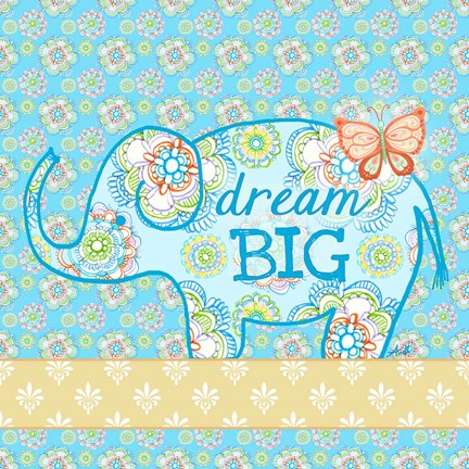 Framed Blue Elephant I - Dream Big Print