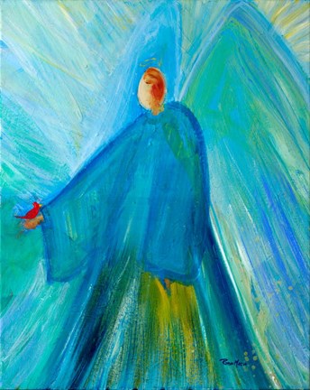 Framed Benevolent Angel with Cardinal Print