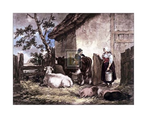 Framed Milkmaid and Cowherd Print