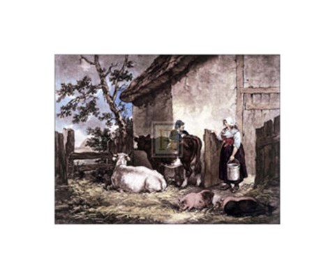 Framed Milkmaid and Cowherd Print