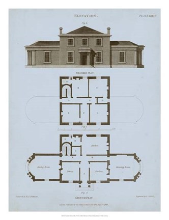 Framed Chambray House &amp; Plan I Print