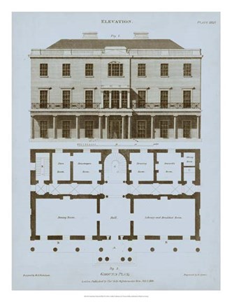 Framed Chambray House &amp; Plan II Print