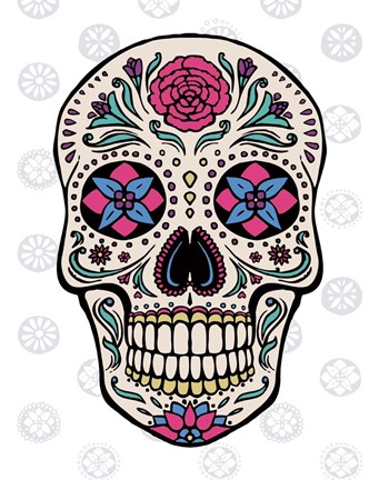 Framed Sugar Skull on Gray Print