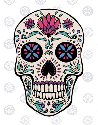 Framed Sugar Skull II on Gray Print