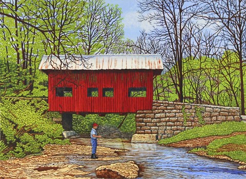 Framed Fishing At Devil's Den Bridge Print