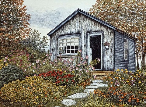 Framed Flower Shed I, Arlington Vt Print