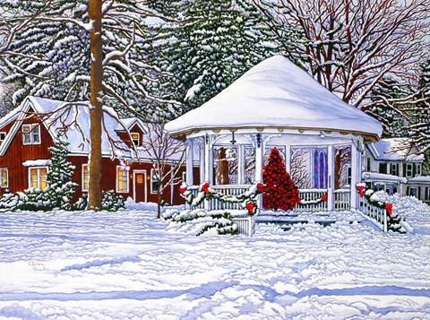 Framed Gazebo At Ellicottville, Winter Print
