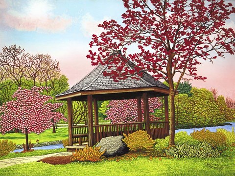 Framed Green Lake Gazebo, Orchard Park, Ny Print