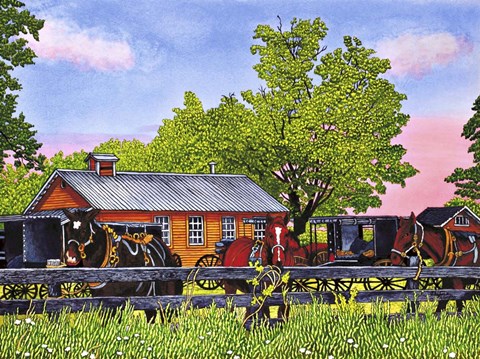 Framed Horses In The Schoolyard, Leon Ny Print