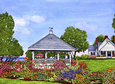 Framed Lakeshore Gazebo, Derby Ny Print