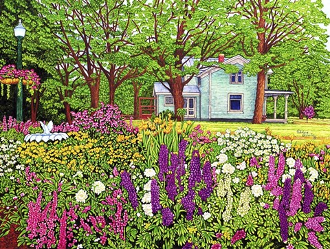 Framed North Boston Road Flower Garden, Eden Ny Print