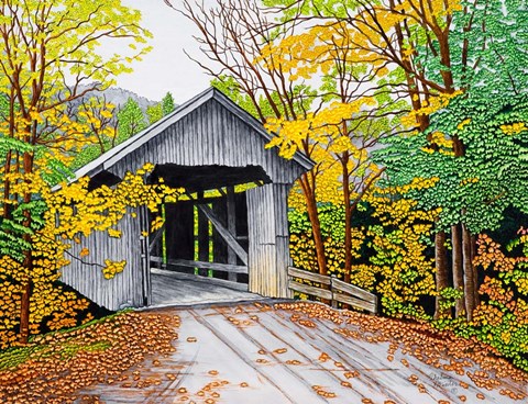 Framed Vermont Bridge In Fall Print