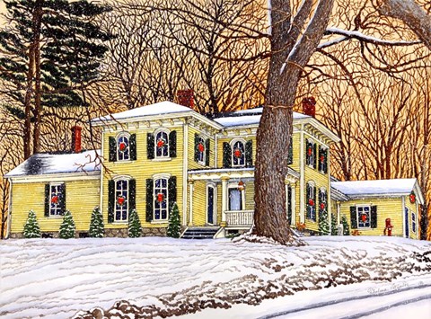 Framed Wreaths In The Window, Hamburg Ny Print