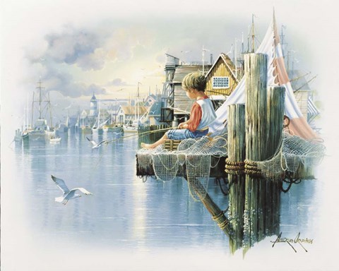 Framed Fishing Dock B Print