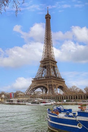 Framed Eiffel Tower and Seine Boat Paris Print