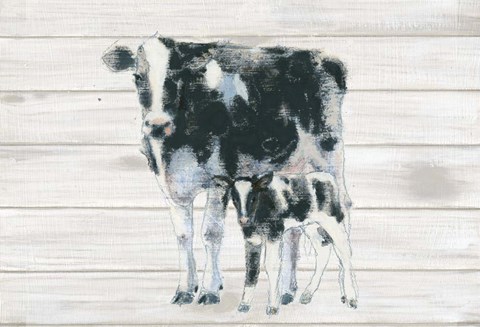 Framed Cow and Calf on Wood Print