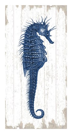 Framed Seahorse in Blue I Print