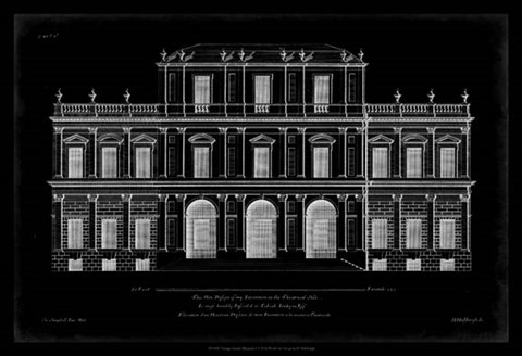 Framed Vintage Facade Blueprint I Print