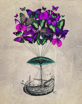 Framed Butterfly Airship 2 Purple and Green Print