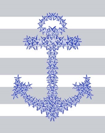Framed Blue Starfish Anchor on Grey and White Print