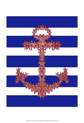 Framed Red Starfish Anchor on Blue and White Print