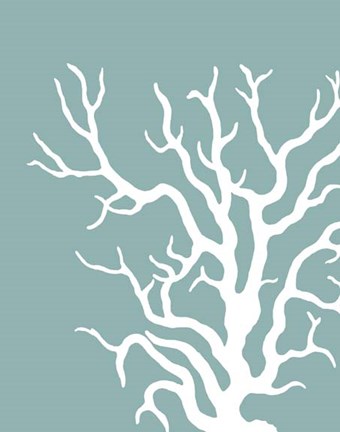 Framed Corals White on Mist Blue Green a Print