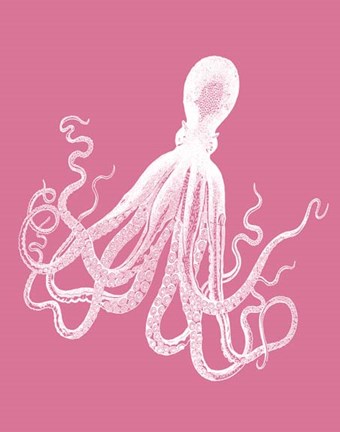 Framed Octopus 1 White on Pink Print
