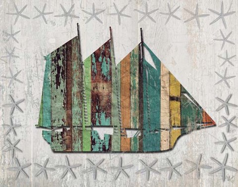 Framed Distressed Wood Style Boat 1 Print