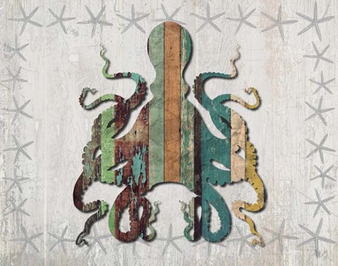 Framed Distressed Wood Style Octopus 1 Print