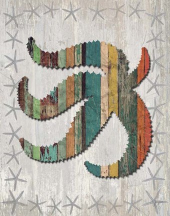 Framed Distressed Wood Style Starfish 2 Print
