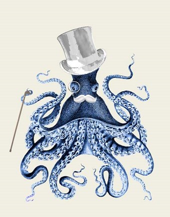 Framed Octopus Print Blue on Cream b Print