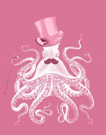 Framed Octopus White on Pink a Print