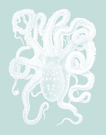 Framed White Octopus on Seafoam a Print