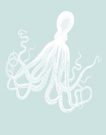 Framed White Octopus on Seafoam e Print