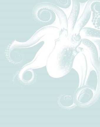 Framed White Octopus on Seafoam f Print