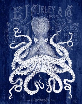 Framed Octopus Prohibition Octopus On Blue Print