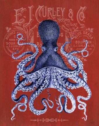 Framed Octopus Prohibition Octopus On Red Print