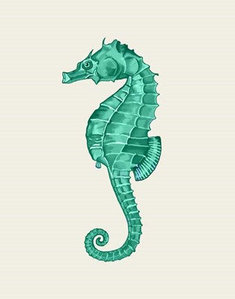 Framed Seahorse in Green Print