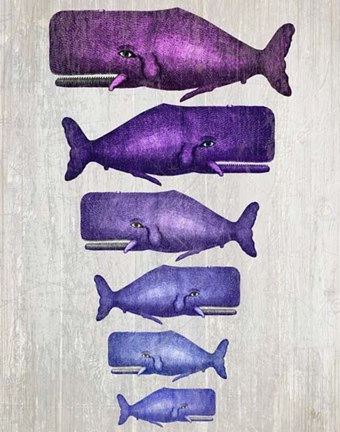 Framed Whale Family Purple on White Print