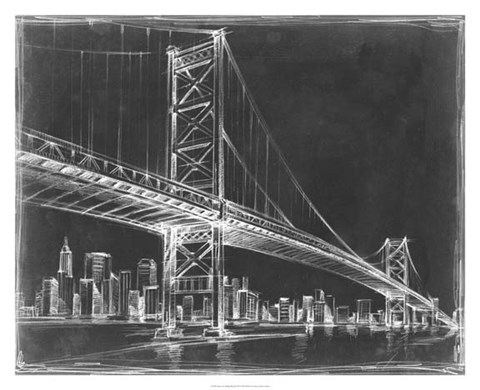 Framed Suspension Bridge Blueprint III Print