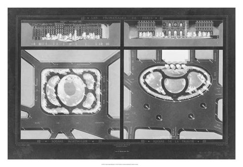 Framed French Garden Blueprint V Print