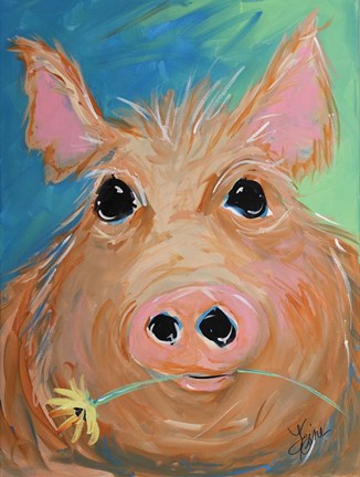 Framed Pig with Yellow Flower Print