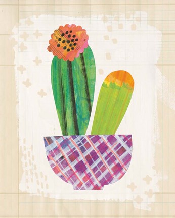 Framed Collage Cactus II on Graph Paper Print