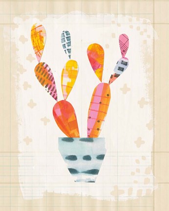 Framed Collage Cactus IV on Graph Paper Print