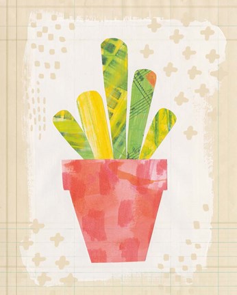 Framed Collage Cactus VI on Graph Paper Print