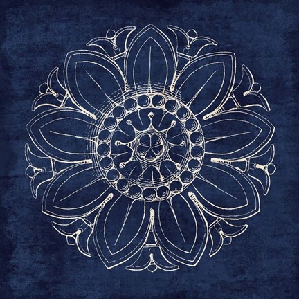 Framed Rosette VII Indigo Print